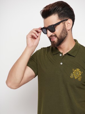 VERO AMORE Embroidered Men Polo Neck Dark Green T-Shirt