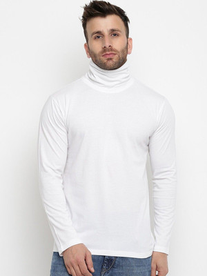Gmok Solid Men High Neck White T-Shirt