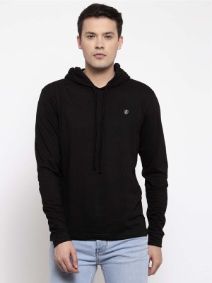 FRISKERS Solid Men Hooded Neck Black T-Shirt