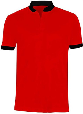 AUSANT Solid Men Mandarin Collar Red T-Shirt