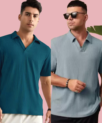 Christy World Self Design Men Polo Neck Multicolor T-Shirt