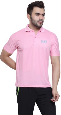 World Sports Solid Men Polo Neck Pink T-Shirt