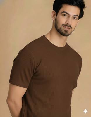 RajsriManyata Solid Men Round Neck Brown T-Shirt