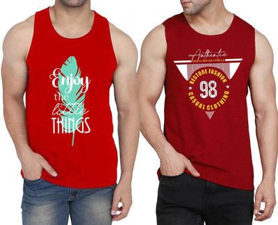 WOOSTRO Printed Men Scoop Neck Red, Maroon T-Shirt
