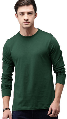 LazyChunks Solid Men Round Neck Green T-Shirt