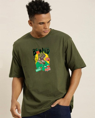 LAVISHOAK Printed Men Round Neck Green T-Shirt