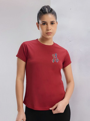 SZN Graphic Print Women Round Neck Maroon T-Shirt