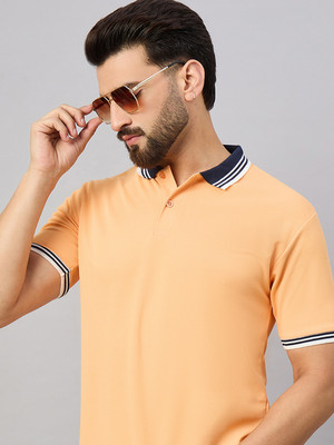 SZN Solid Men Polo Neck Orange T-Shirt