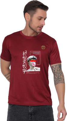 SOLBLOOMS Graphic Print Men Round Neck Maroon T-Shirt