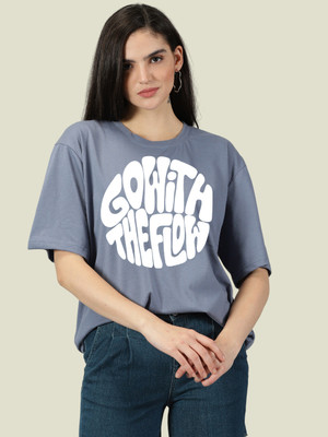 Diversify Printed Women Round Neck Blue T-Shirt