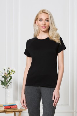 VAN HEUSEN Solid Women Round Neck Black T-Shirt