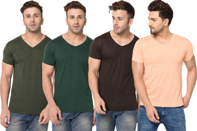JB Jangoboy Solid Men V Neck Multicolor T-Shirt