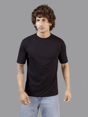 I&D Solid Men Round Neck Black T-Shirt
