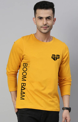 Aditi Fashion Printed Men Round Neck Yellow T-Shirt