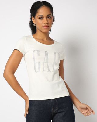 GAP Solid Women Round Neck White T-Shirt