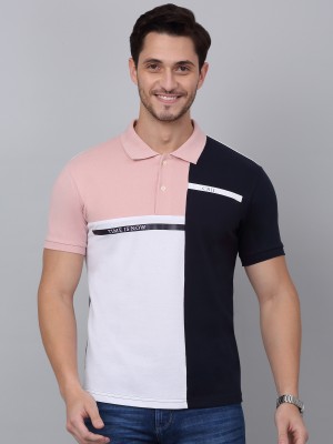 CANTABIL Colorblock Men Polo Neck Navy Blue, Pink, White T-Shirt