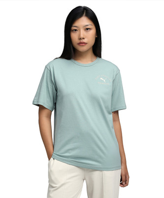 PUMA Solid Women Crew Neck Light Blue T-Shirt