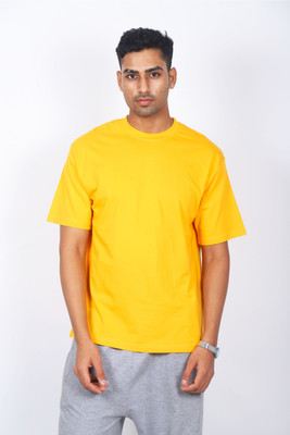 BLAKENTO Solid Men Round Neck Yellow T-Shirt
