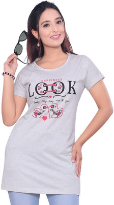 vax vax Printed Women Round Neck Grey T-Shirt