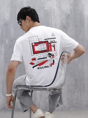 WROGN Solid Men Crew Neck White T-Shirt