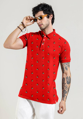 JUGULAR Printed Men Polo Neck Red T-Shirt