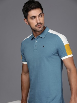 Louis Philippe Jeans Colorblock Men Polo Neck Light Blue T-Shirt