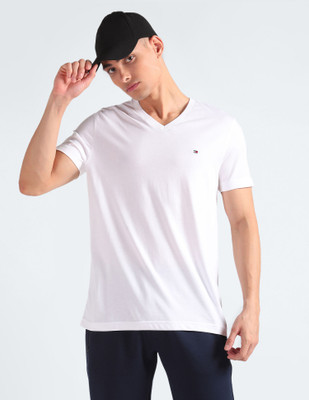 TOMMY HILFIGER Solid Men Round Neck White T-Shirt