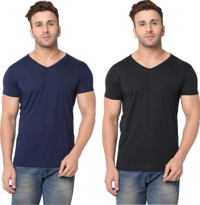 Adorbs Trend Solid Men V Neck Dark Blue, Black T-Shirt