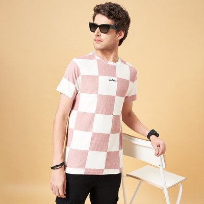 PEOPLE Printed Men Round Neck Pink T-Shirt