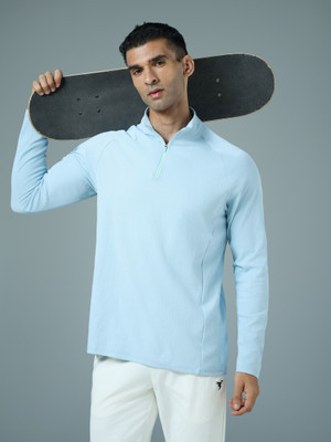 TECHNOSPORT Solid Men Polo Neck Light Blue T-Shirt