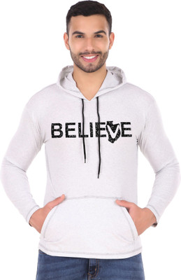 FINETTOUCH Printed Men Hooded Neck Grey T-Shirt