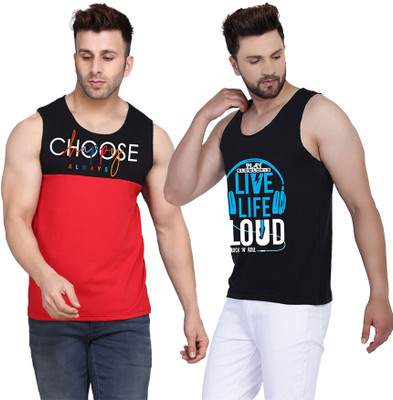SLOWLORIS Printed Men Round Neck Black, Red T-Shirt