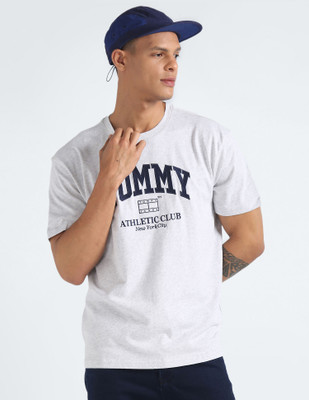 TOMMY HILFIGER Printed Men Round Neck Grey T-Shirt