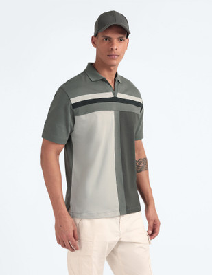 FLYING MACHINE Colorblock Men Polo Neck Grey T-Shirt