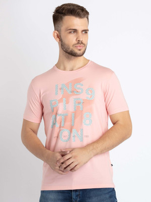Status Quo Typography Men Round Neck Pink T-Shirt