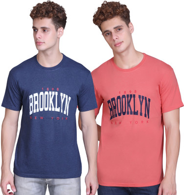Zeffit Printed Men Round Neck Blue, Pink T-Shirt