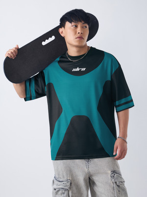The Souled Store Colorblock Men Round Neck Black, Green T-Shirt