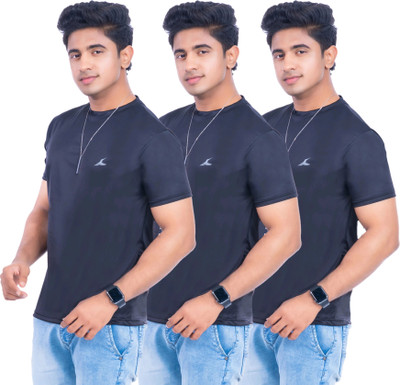 Fashion Territory Solid Men Round Neck Black T-Shirt