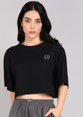 GAP Solid Women Round Neck Black T-Shirt