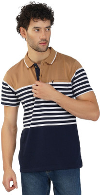 PRORIDERS Striped Men Polo Neck Brown T-Shirt