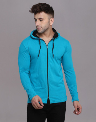 tfurnish Solid Men Hooded Neck Light Blue T-Shirt