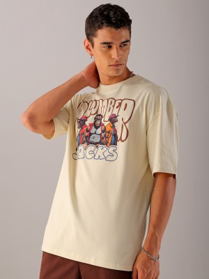 The Indian Garage Co. Graphic Print Men Crew Neck Beige T-Shirt