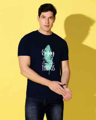 WOOSTRO Graphic Print Men Round Neck Navy Blue T-Shirt