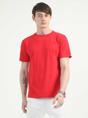 Caslay Solid Men Round Neck Red T-Shirt