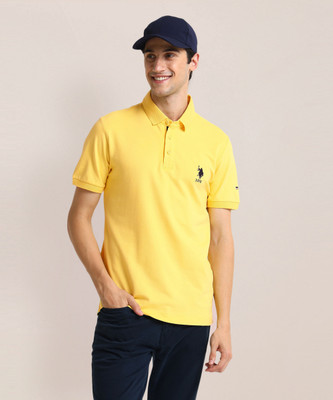 U.S. POLO ASSN. Solid Men Polo Neck Yellow T-Shirt
