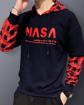 EyeBogler Printed Men Hooded Neck Blue, Red T-Shirt