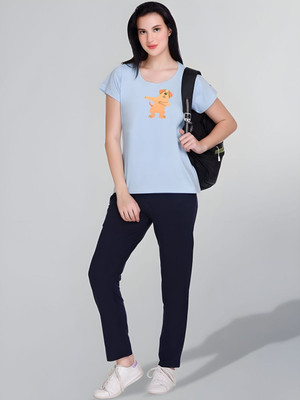 SZN Graphic Print Women Round Neck Light Blue T-Shirt