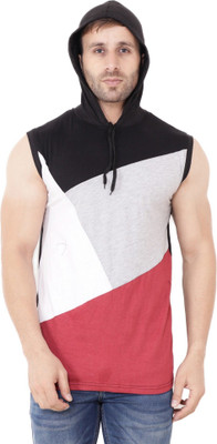 GEUM Solid Men Hooded Neck Multicolor T-Shirt