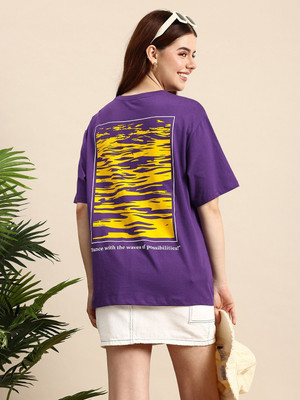 Mast & Harbour Printed Women Round Neck Purple T-Shirt