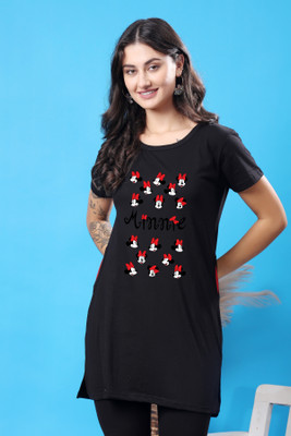 CORSICA Printed Women Round Neck Black T-Shirt